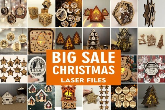Christmas laser cut bundles with ornaments lanterns and holiday decorations