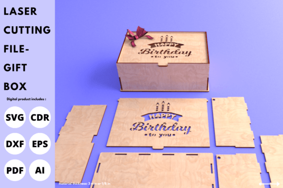 Laser cut birthday gift box with lid for flowers, sweets or small gifts