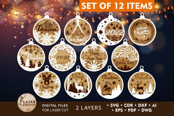 Multilayer Christmas ornament craft files for laser cutting and holiday decor