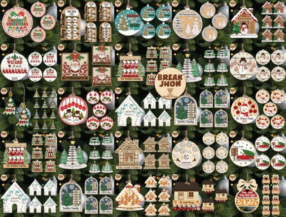 Personalized Christmas ornament bundle with family and holiday designs
