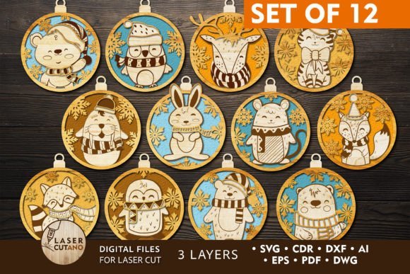 Layered Christmas toy ornament bundle for festive laser cut decor