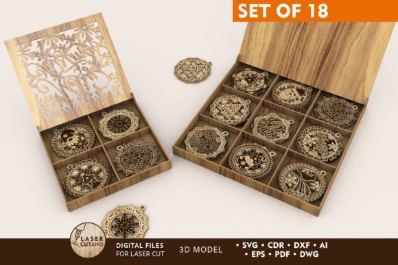 Christmas ornaments with matching gift boxes for laser cutting