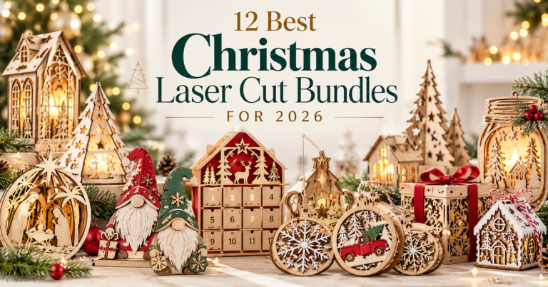 Christmas laser cut bundles with wooden ornaments lanterns gnomes Advent calendar and holiday decor