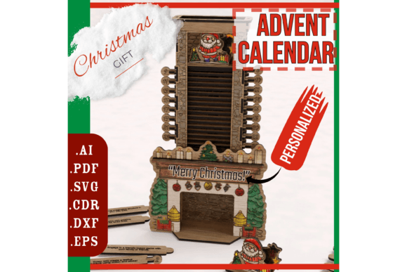 Christmas Advent calendar laser cut file with Santa and chimney design