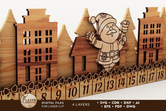 Layered Christmas countdown Advent calendar laser cut file