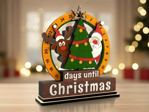 Laser cut Christmas countdown calendar with moveable star and numbered ring