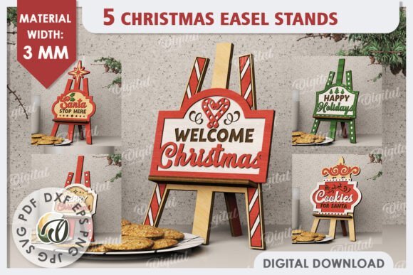 Laser cut Christmas decorations for shelves and tabletop displays