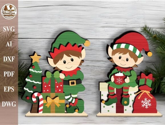 Christmas elf shelf sitter laser cut SVG bundle with layered holiday designs