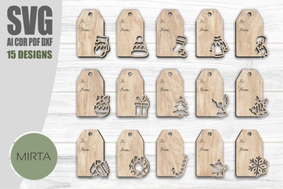 Christmas gift tags laser cut bundle with 15 holiday designs