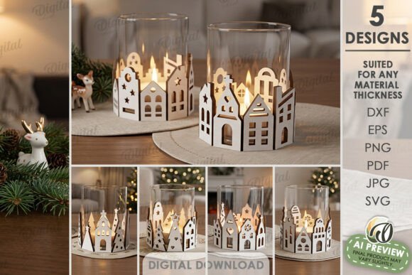 Christmas jar decor laser cut designs in rustic holiday style