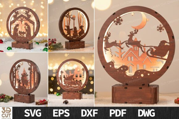 Christmas layered light box SVG bundle with Santa, Nativity and winter scenes