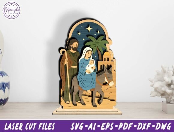Christmas Nativity laser cut file with layered Bethlehem scene