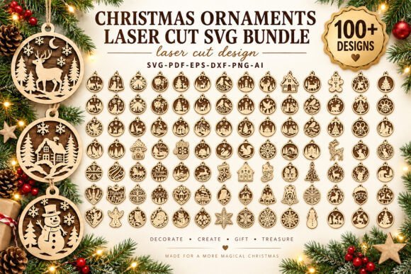 Christmas laser cut ornaments with wooden tree decorations