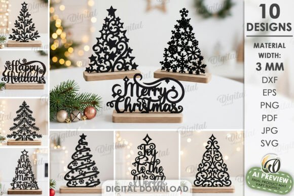 Freestanding Christmas laser cut decorations for shelves and mantels