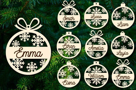 Christmas ornament laser cut bundle with multiple wooden holiday ornament designs