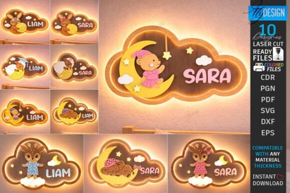 Laser cut cloud night light designs for nursery and kids room