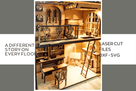 DIY book nook scene SVG for laser cutting from 3mm plywood