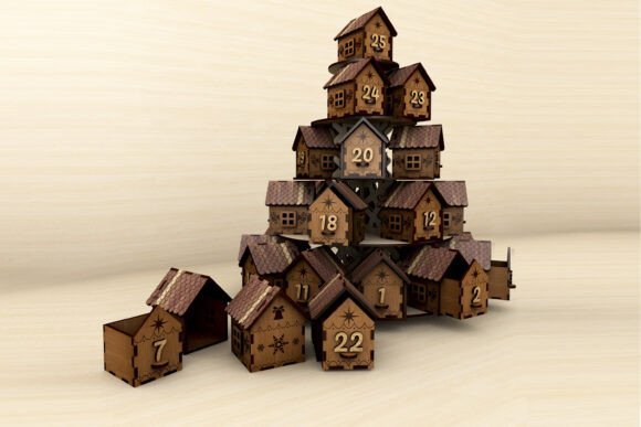 Days Until Christmas laser cut Advent calendar with modular wooden houses