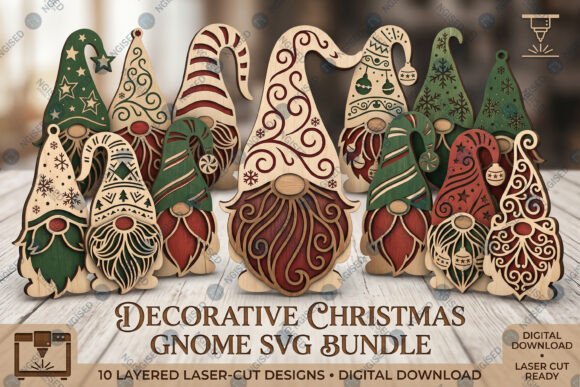 Decorative Christmas gnome laser cut designs for holiday decor