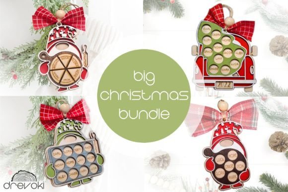 Family Christmas ornament bundle with personalized laser cut designs