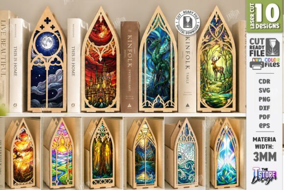 Fantasy window book nook SVG with gothic laser cut arch design