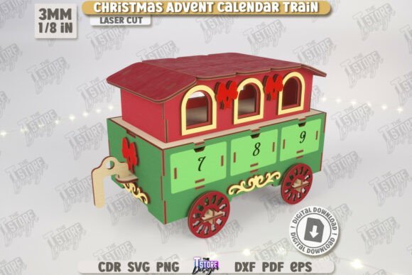 Christmas train laser cut Advent calendar with North Pole Express design