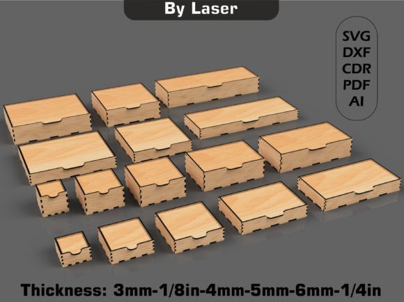 Laser cut box with flip-up lid in multiple sizes made from plywood