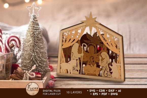 Layered nativity scene Christmas ornament laser cut design