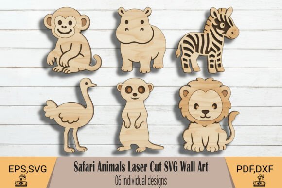 Safari animals laser cut SVG set with layered giraffe, lion, elephant and nursery decor designs