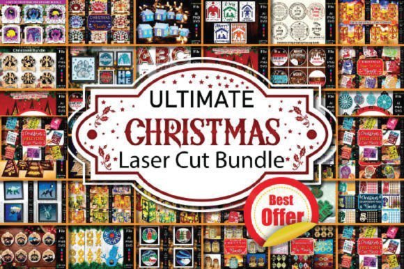 Christmas laser cut bundle with houses ornaments lanterns and festive decor