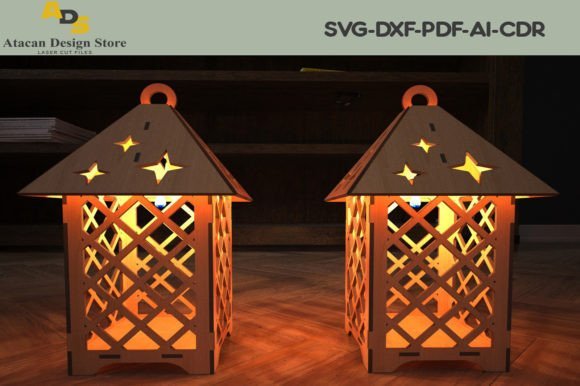 Laser cut lamp SVG projects with wooden lamps and lanterns
