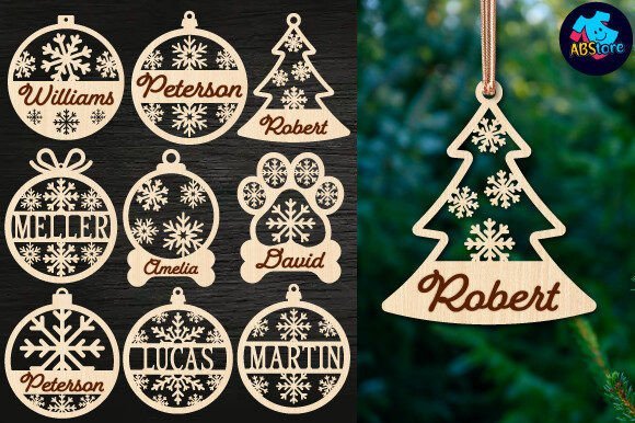 Christmas ornament laser cut bundle with festive wooden decoration designs