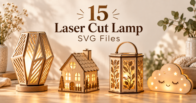 Laser cut lamp SVG projects with wooden lamps, lanterns and night lights