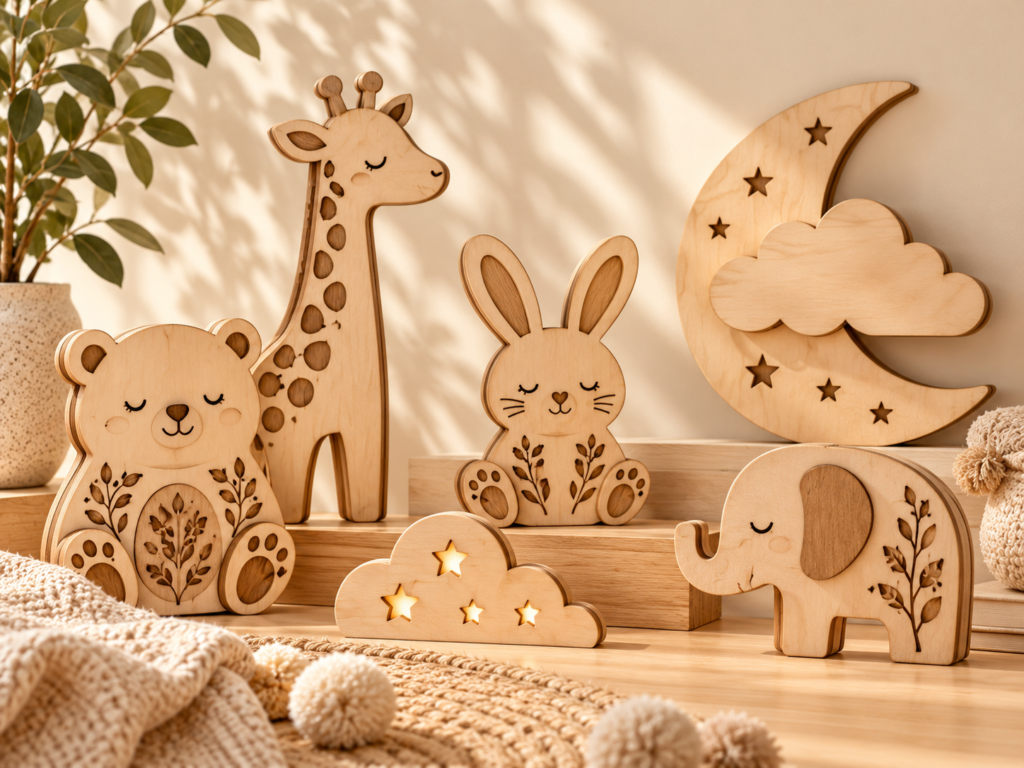 Laser-cut nursery decor with wooden animal wall art for kids room