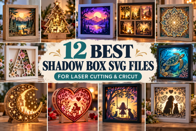 Shadow box SVG files for laser cutting and Cricut including layered lightboxes, nature scenes and personalized designs