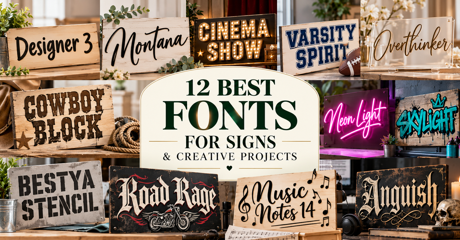 Collection of fonts for signs, crafts, branding and creative projects