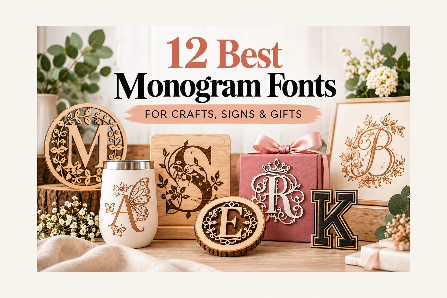 Monogram fonts for crafts, signs and personalized gifts including butterfly, vintage, varsity, circle and Art Deco styles