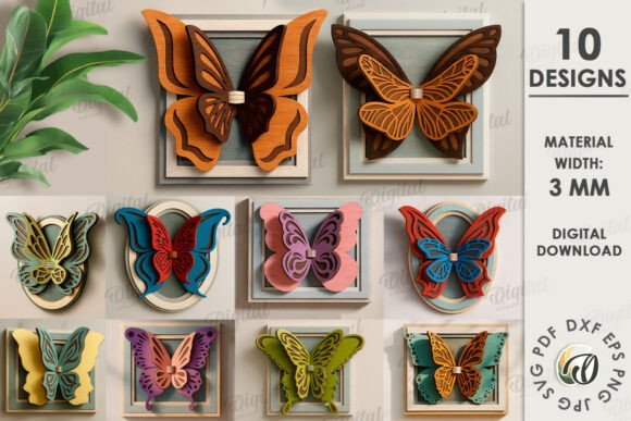 Decorative laser cut wooden butterfly art with detailed wing patterns and layered designs