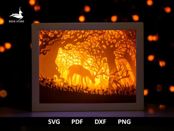 3D papercut shadow box lightbox template with layered illuminated scene
