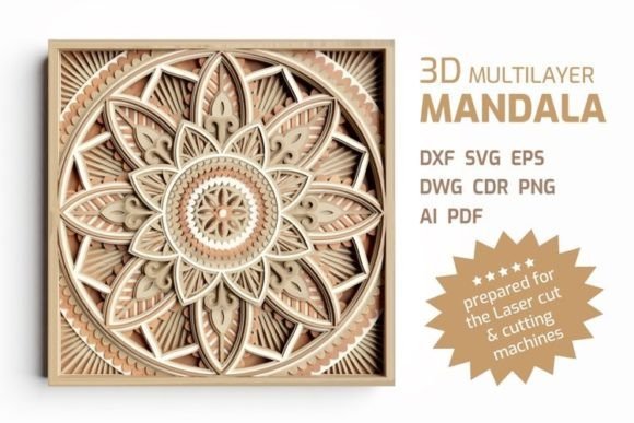 3D layered mandala shadow box SVG file for laser cutting and Cricut