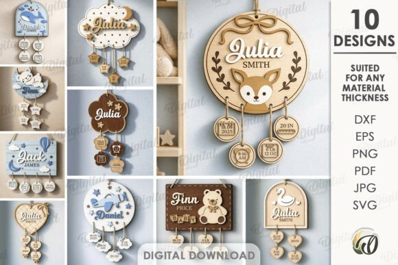 Personalized baby stat sign laser cut nursery wall decor