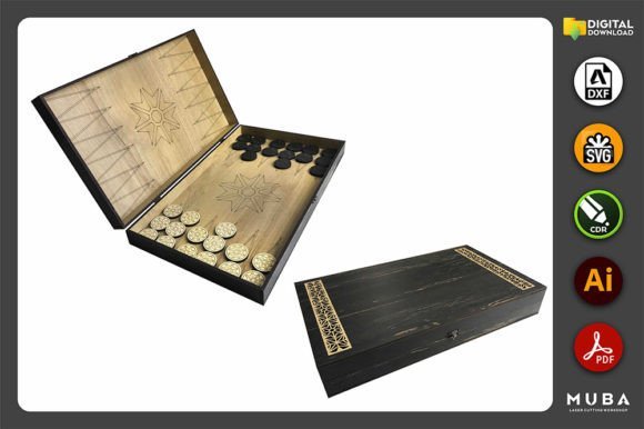 Laser cut wooden backgammon board with a classic playing surface