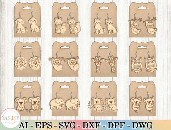 Cute animal laser cut earring designs featuring woodland and pet-inspired shapes