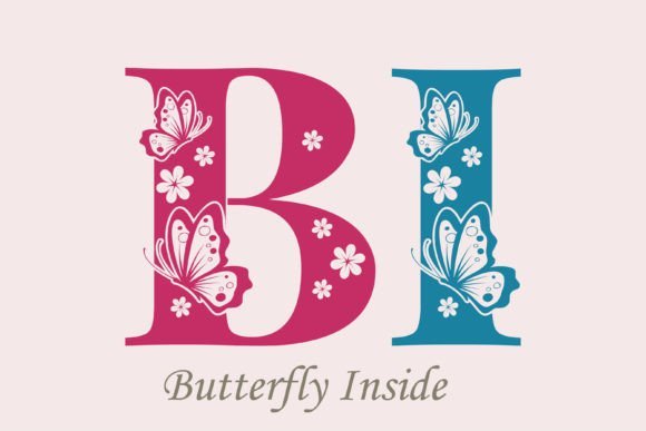 Butterfly Inside decorative font for initials, wedding designs and personalized crafts