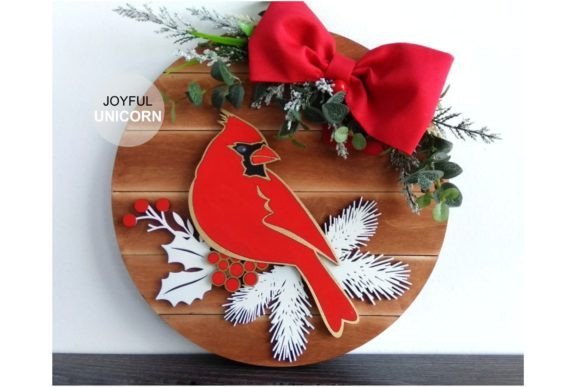 Cardinal Christmas door hanger layered laser cut design