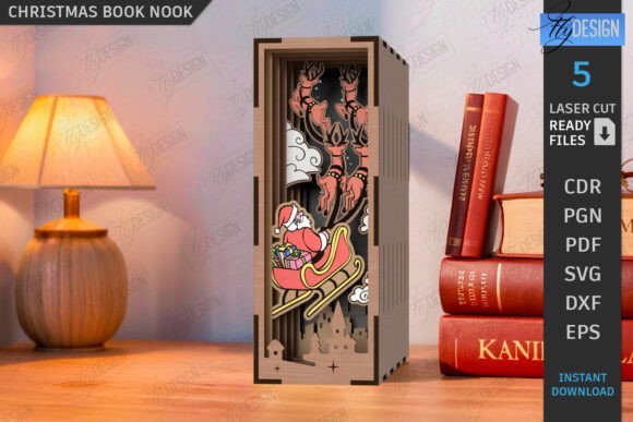 Christmas book nook laser cut bundle with festive winter miniature scenes