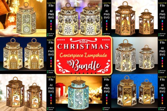 Christmas laser cut lampshade centerpieces with festive illuminated designs