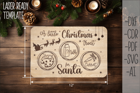 Christmas-themed wooden cookie tray with decorative holiday engraving