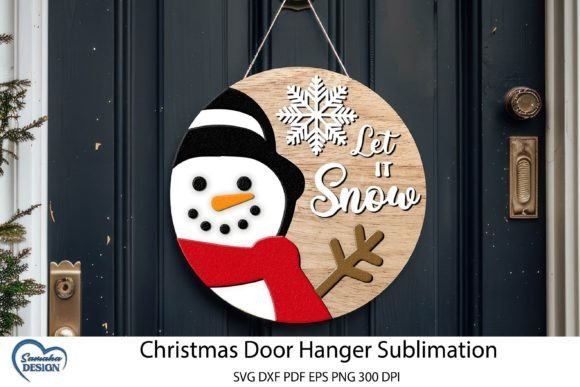 Let It Snow round Christmas door hanger laser cut design