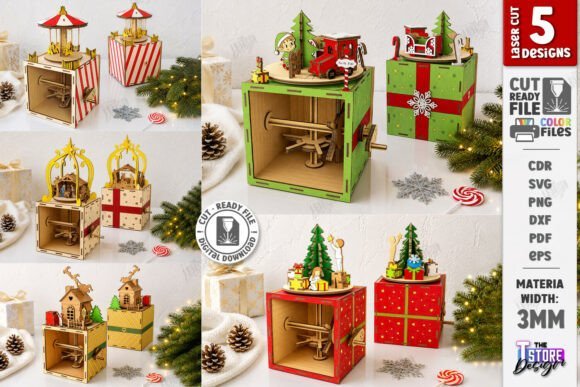 Christmas kinetic wooden toy designs with layered laser cut components